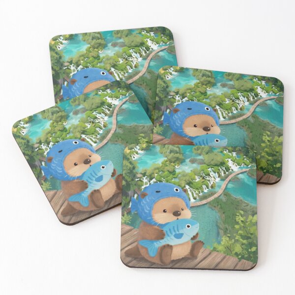 Item preview, Cute Sitting Otter with Little Fish - Kawaii Animal designed and sold by SpiriTravels.