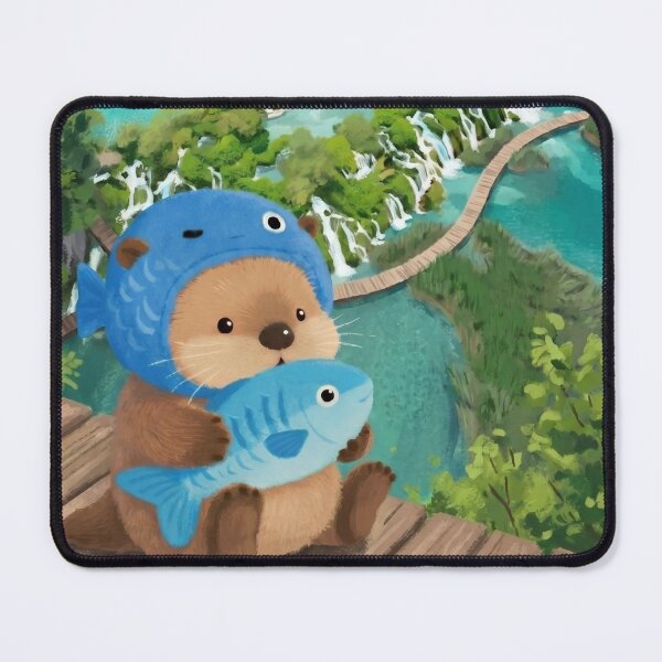 Item preview, Cute Sitting Otter with Little Fish - Kawaii Animal designed and sold by SpiriTravels.