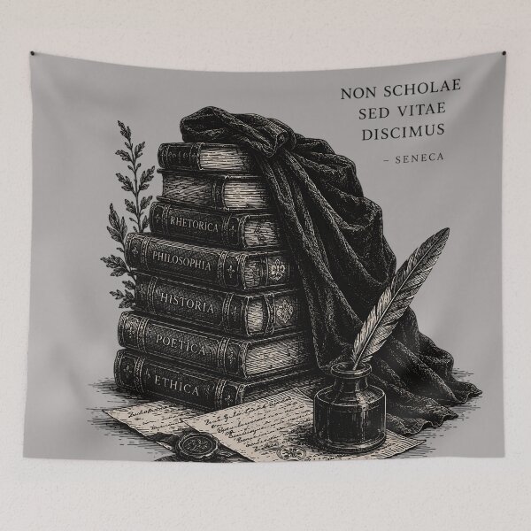 Item preview, Dark Academia Vintage Antique Books Philosophy Inkwell Quill designed and sold by DarkOriginArts.