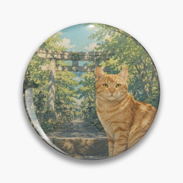 Item preview, Ginger Cat at Japanese Shrine in Summer - Vintage Japanese Art designed and sold by WabiSabiArts.