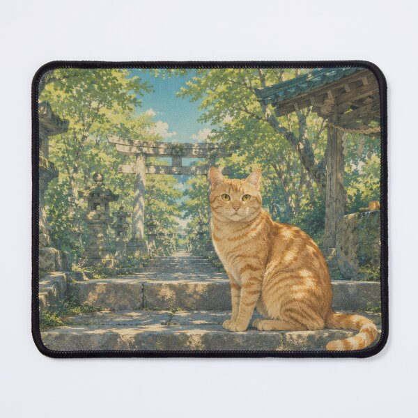 Item preview, Ginger Cat at Japanese Shrine in Summer - Vintage Japanese Art designed and sold by WabiSabiArts.