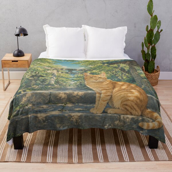 Item preview, Ginger Cat at Japanese Shrine in Summer - Vintage Japanese Art designed and sold by WabiSabiArts.