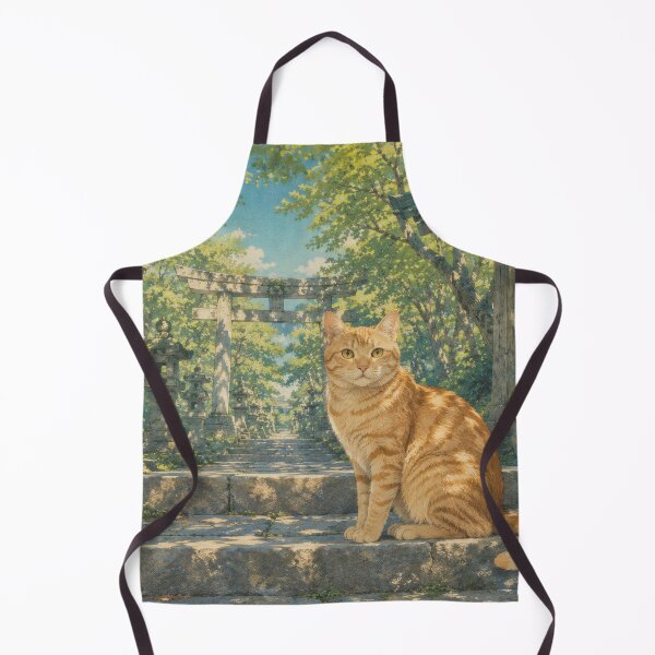 Item preview, Ginger Cat at Japanese Shrine in Summer - Vintage Japanese Art designed and sold by WabiSabiArts.
