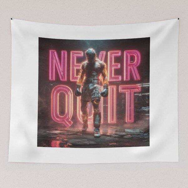 Item preview, Never Quit | Neon Boxing Fighter | Motivational Gym Fire Art | Boxing Motivation designed and sold by AiNaturalsOnly.