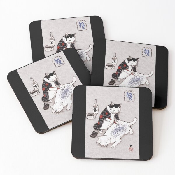 Item preview, Funny Cat Tattoo Artist Japanese Ukiyoe Koi Ink Illustration designed and sold by Modaozushi216.