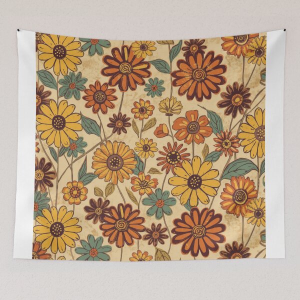Item preview, Retro orange flowers designed and sold by uunaa.