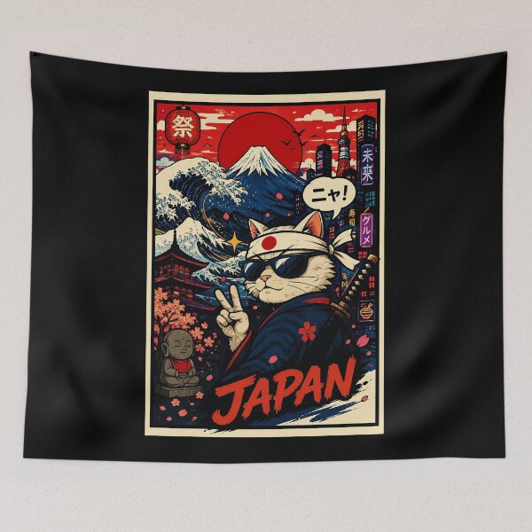 Item preview, Cool Samurai Cat Retro Japan Streetwave Anime Style designed and sold by eliramaison.