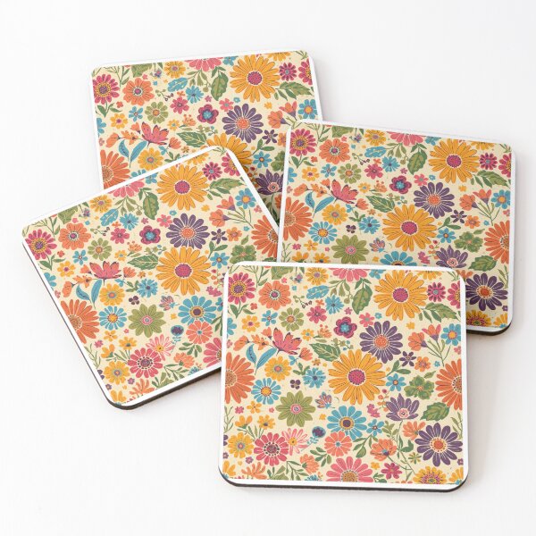 Item preview, Retro vibrant flowers designed and sold by uunaa.