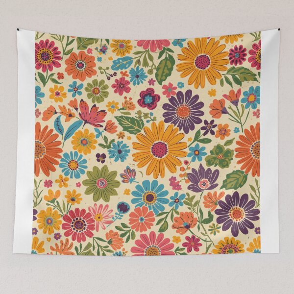 Item preview, Retro vibrant flowers designed and sold by uunaa.