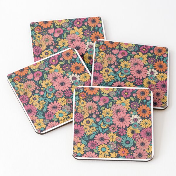 Item preview, Retro vibrant flowers designed and sold by uunaa.