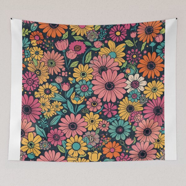 Item preview, Retro vibrant flowers designed and sold by uunaa.