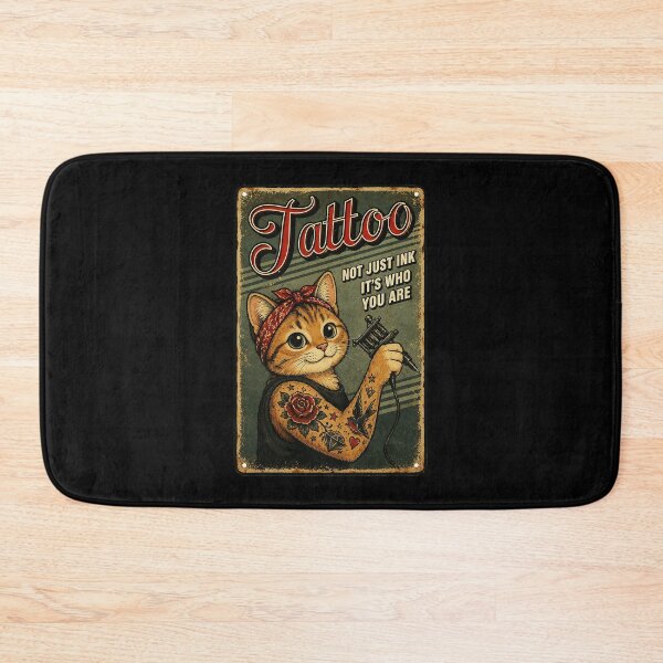 Item preview, Retro Tattoo Cat Holding Ink Machine Vintage Flash Style designed and sold by Modaozushi216.