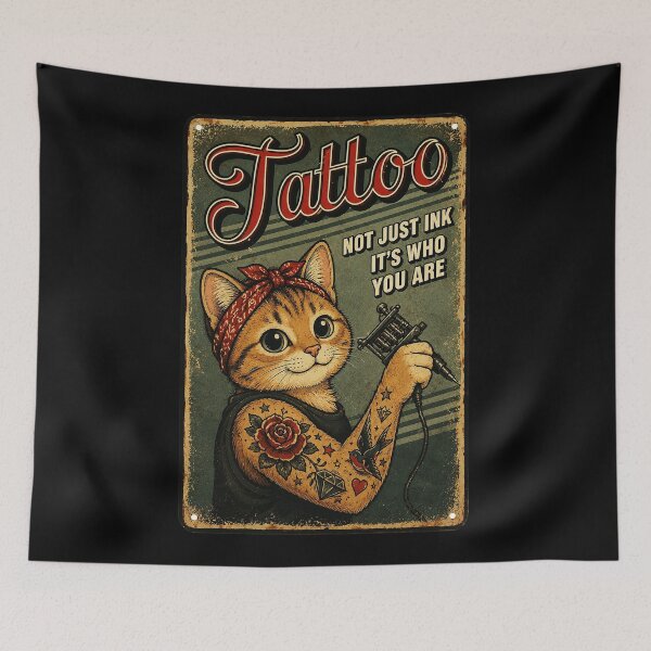 Item preview, Retro Tattoo Cat Holding Ink Machine Vintage Flash Style designed and sold by Modaozushi216.