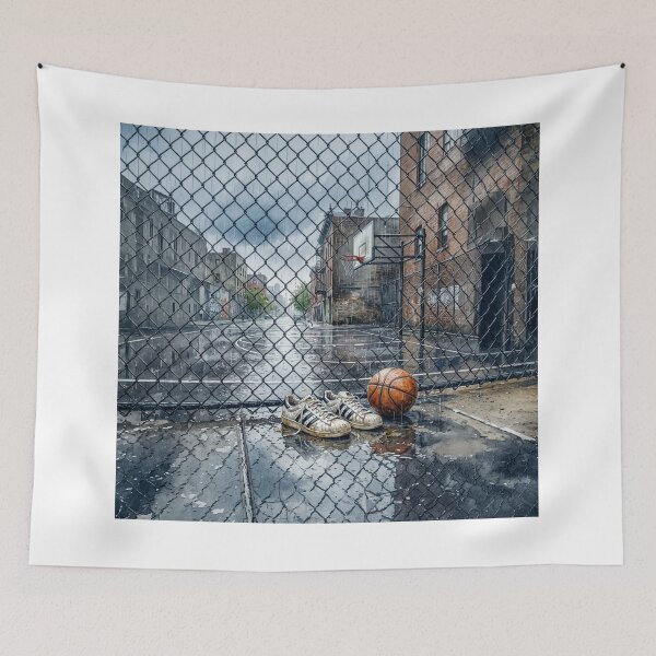 Item preview, Vintage Basketball Sneakers And Basketball In Rain designed and sold by Home Decor Art.