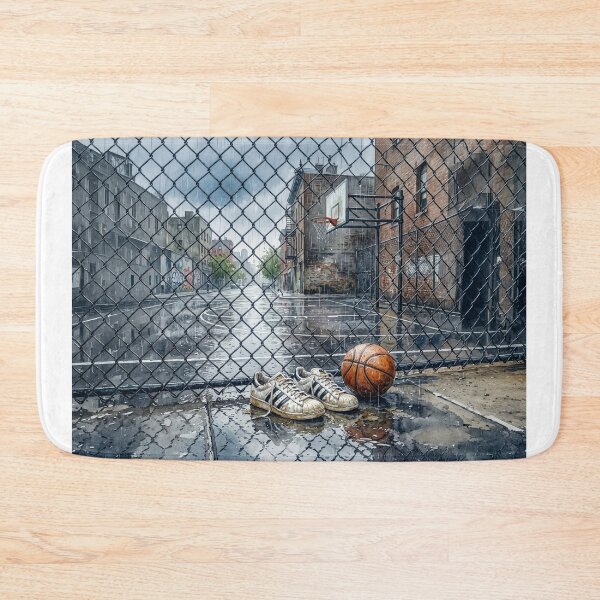Aperçu de l'œuvre Vintage Basketball Sneakers And Basketball In Rain créée et vendue par Home Decor Art.