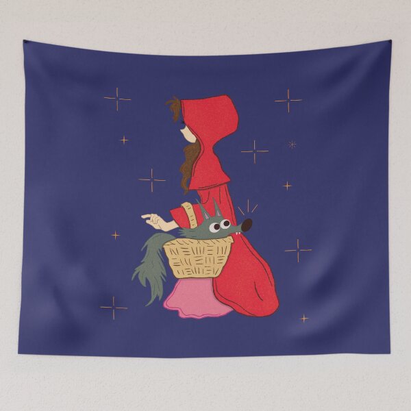 Item preview, Little Red — Fairy Tale Folk Art Illustration Red Riding Hood Wolf in Basket designed and sold by Whimsy Moth .