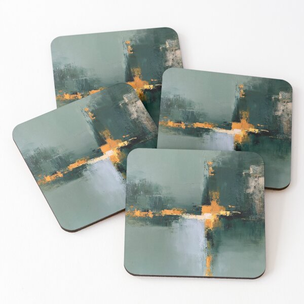 Item preview, Sage Teal & Golden Reflection No.10 | Textured Abstract designed and sold by SlowRegardArt.
