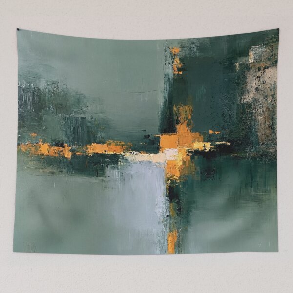 Item preview, Sage Teal & Golden Reflection No.10 | Textured Abstract designed and sold by SlowRegardArt.