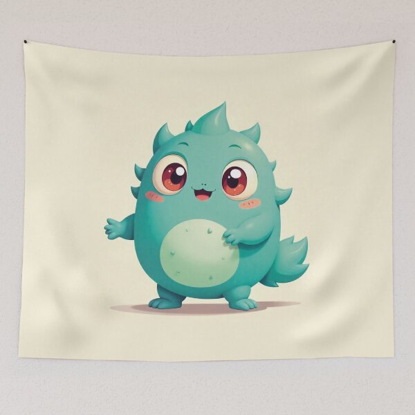 Item preview, Green Kawaii Space Monster with Horns – Cute Alien Creature Design designed and sold by MerlinWear.