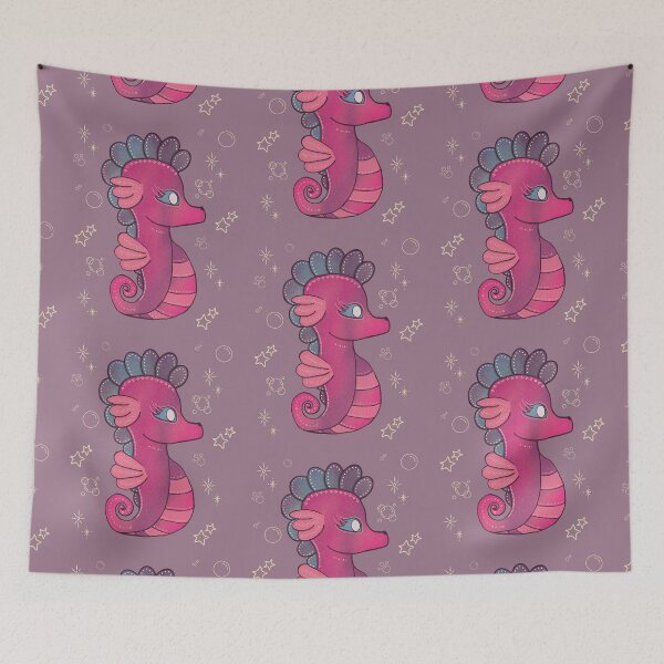 Artikelvorschau, Punky Seahorse – Verspielte Seepferdchen-Illustration in leuchtendem Pink im Stil der Volkskunst entworfen und verkauft von Whimsy Moth .