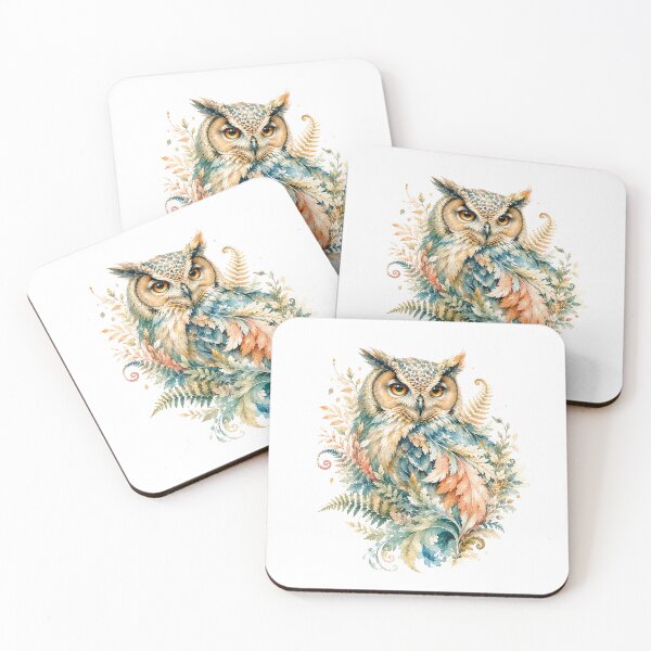 Item preview, Owl Fern Watercolor Art, Whimsical Forest Spirit Botanical Bird Print designed and sold by Panom Suavichien.