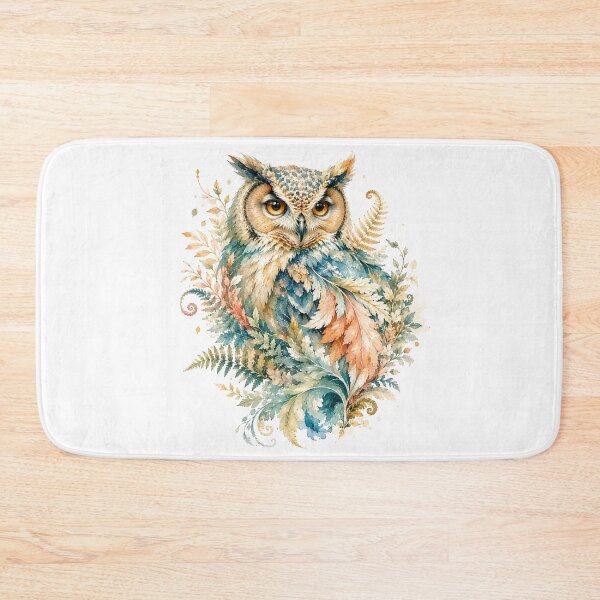Item preview, Owl Fern Watercolor Art, Whimsical Forest Spirit Botanical Bird Print designed and sold by Panom Suavichien.