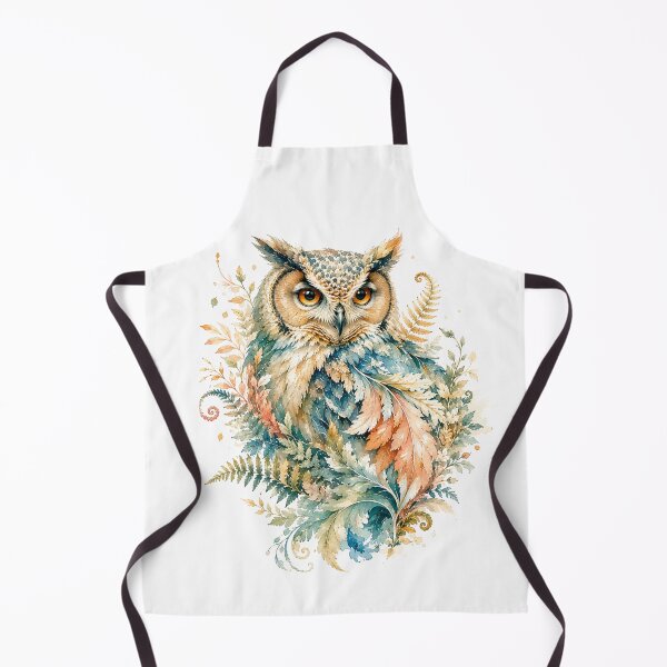 Item preview, Owl Fern Watercolor Art, Whimsical Forest Spirit Botanical Bird Print designed and sold by Panom Suavichien.