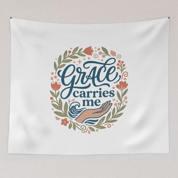 Item preview, Grace Carries Me Floral Faith Quote Design designed and sold by camisagrafica.