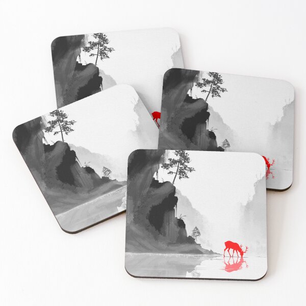Item preview, Silent Hunt – Minimalist Dark Fantasy Wolf and Red Deer designed and sold by Ola-urb.