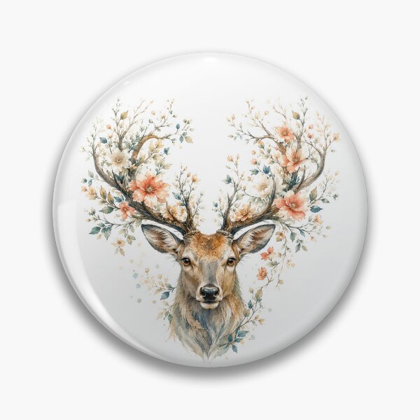 Item preview, Deer Floral Antlers Watercolor Art, Whimsical Forest Spirit Botanical Stag Print designed and sold by Panom Suavichien.