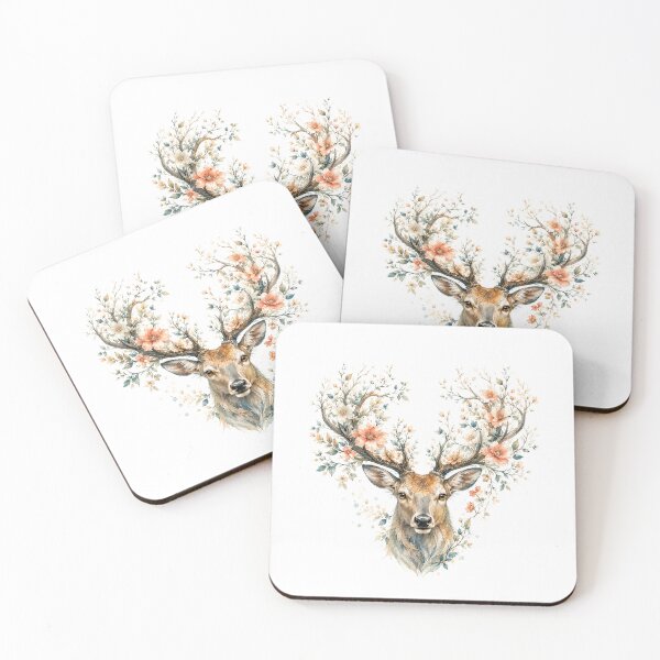 Item preview, Deer Floral Antlers Watercolor Art, Whimsical Forest Spirit Botanical Stag Print designed and sold by Panom Suavichien.