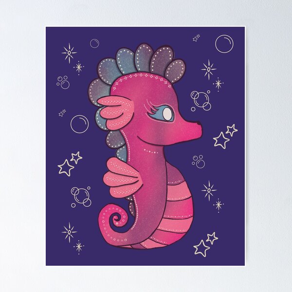 Item preview, Punky Seahorse — Hot Pink Whimsical Seahorse Folk Art Illustration designed and sold by Whimsy Moth .