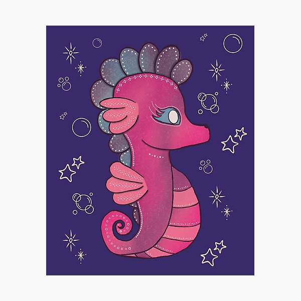 Item preview, Punky Seahorse — Hot Pink Whimsical Seahorse Folk Art Illustration designed and sold by Whimsy Moth .
