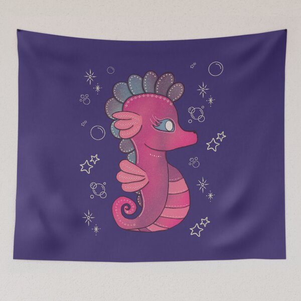 Artikelvorschau, Punky Seahorse – Verspielte Seepferdchen-Illustration in leuchtendem Pink im Stil der Volkskunst entworfen und verkauft von Whimsy Moth .