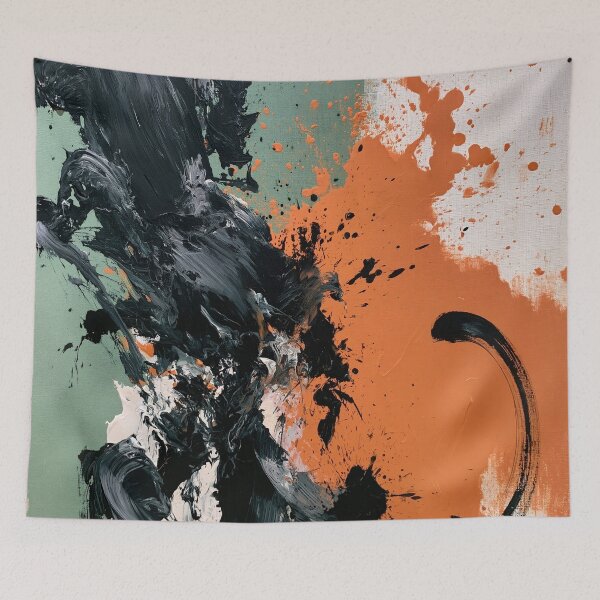 Item preview, Dynamic Black Swirl & Ember No.13 | Textured Abstract designed and sold by SlowRegardArt.