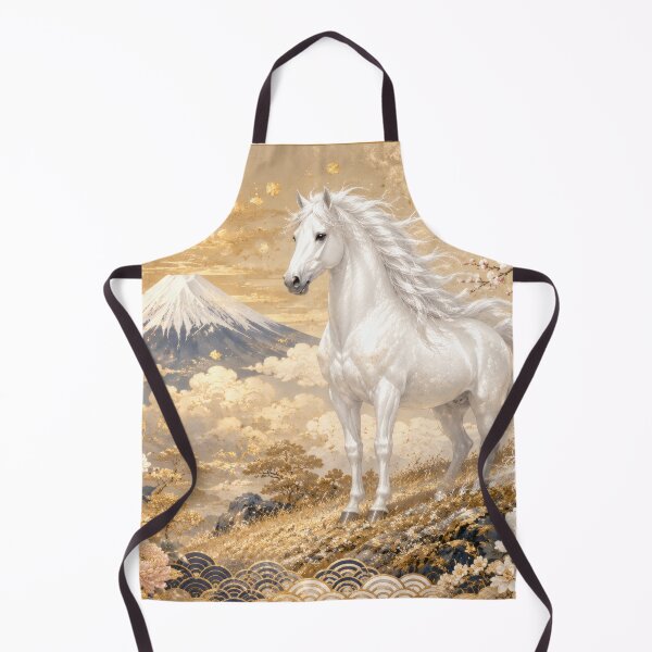 Item preview, Japanese White Horse with Mount Fuji and Plum Blossoms - Vintage Gold Leaf Art designed and sold by WabiSabiArts.