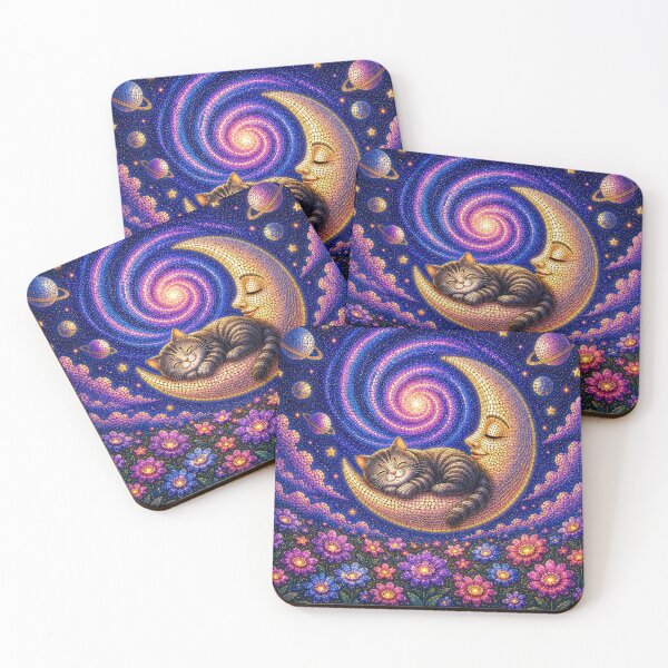Item preview, Cute Cat Dreamscape Sleeping on the Moon designed and sold by Mindworx21.