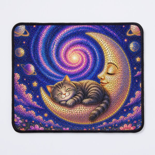 Item preview, Cute Cat Dreamscape Sleeping on the Moon designed and sold by Mindworx21.