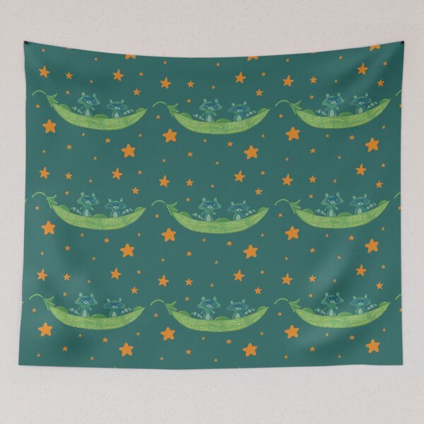 Item preview, Raccoon Sisters — Two Raccoons in a Pea Pod Folk Art Illustration Best Friends Art designed and sold by Whimsy Moth .