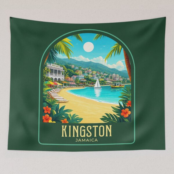 Item preview, Kingston Jamaica Vintage Travel Illustration designed and sold by HomeLivingCo.