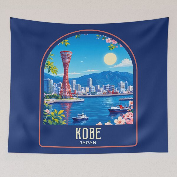 Item preview, Kobe Japan Vintage Travel Illustration designed and sold by HomeLivingCo.