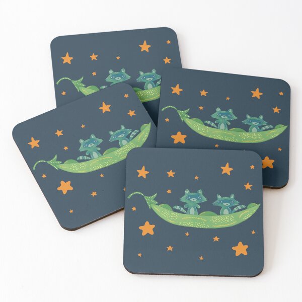 Item preview, Raccoon Sisters — Two Raccoons in a Pea Pod Folk Art Illustration Best Friends Art designed and sold by Whimsy Moth .