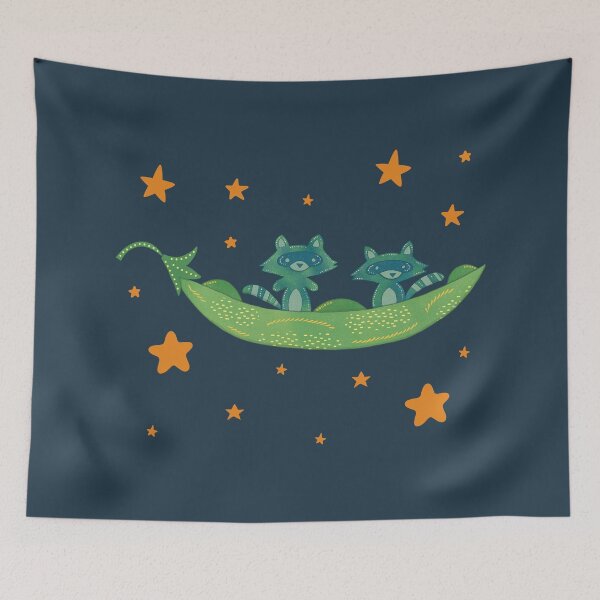Item preview, Raccoon Sisters — Two Raccoons in a Pea Pod Folk Art Illustration Best Friends Art designed and sold by Whimsy Moth .