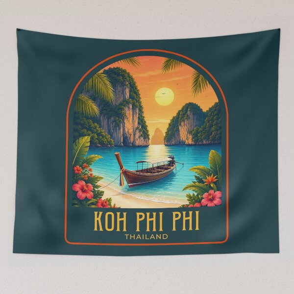 Item preview, Koh Phi Phi Vintage Travel Illustration designed and sold by HomeLivingCo.
