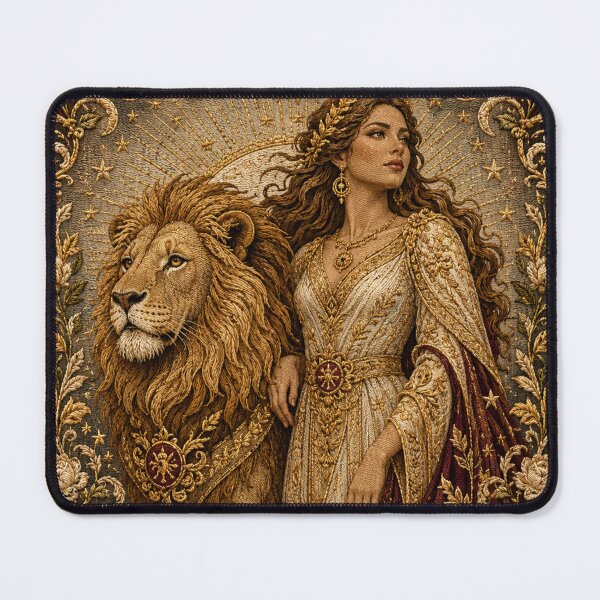 Item preview, Leo Zodiac  | Regal Lion Goddess Tarot Style | Celestial Astrology Wall Art | Medieval Fantasy Faux Embroidery Art designed and sold by doinitzart.