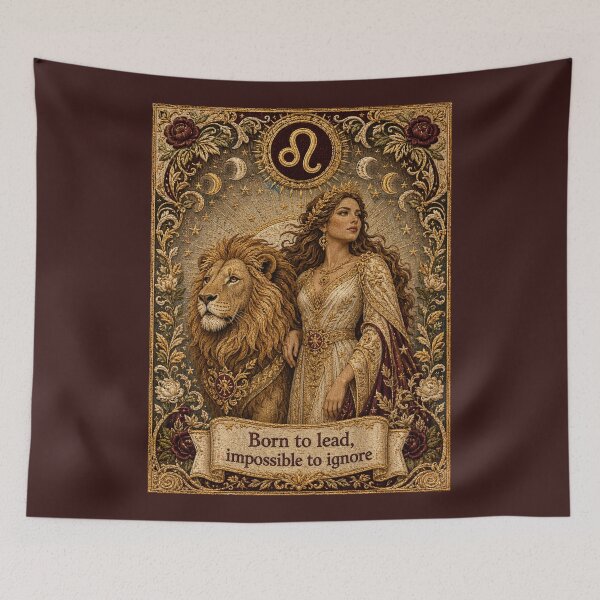 Item preview, Leo Zodiac  | Regal Lion Goddess Tarot Style | Celestial Astrology Wall Art | Medieval Fantasy Faux Embroidery Art designed and sold by doinitzart.