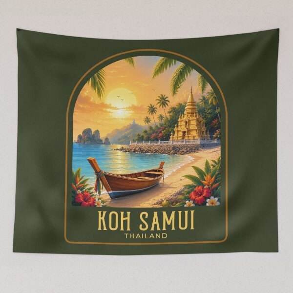 Item preview, Koh Samui Vintage Travel Illustration designed and sold by HomeLivingCo.