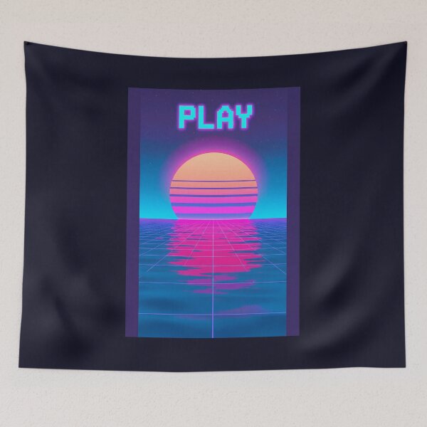 Item preview, PLAY Vaporwave Poster – Retro 80s Neon Sunset Grid with Ocean Mirror designed and sold by NeonArcadeForge.