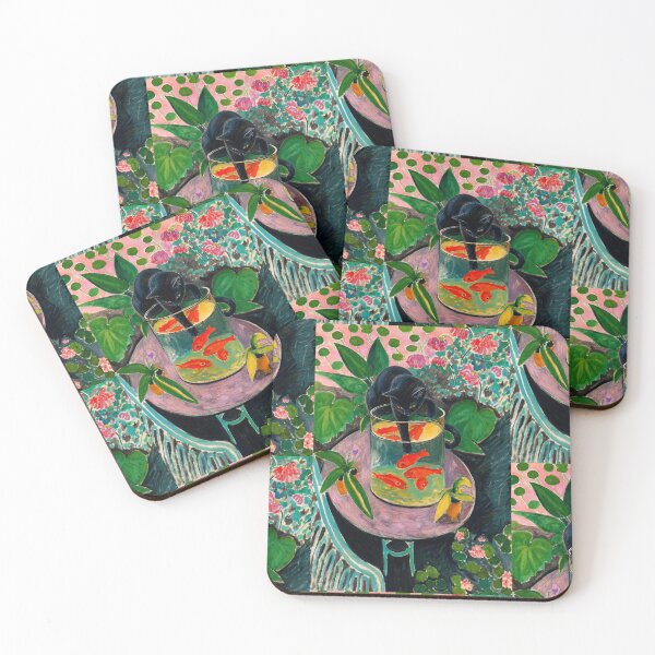 Item preview, Black Cat with Goldfish After Henri Matisse | Fauvist Botanical Wall Art Poster designed and sold by artofuniverse.