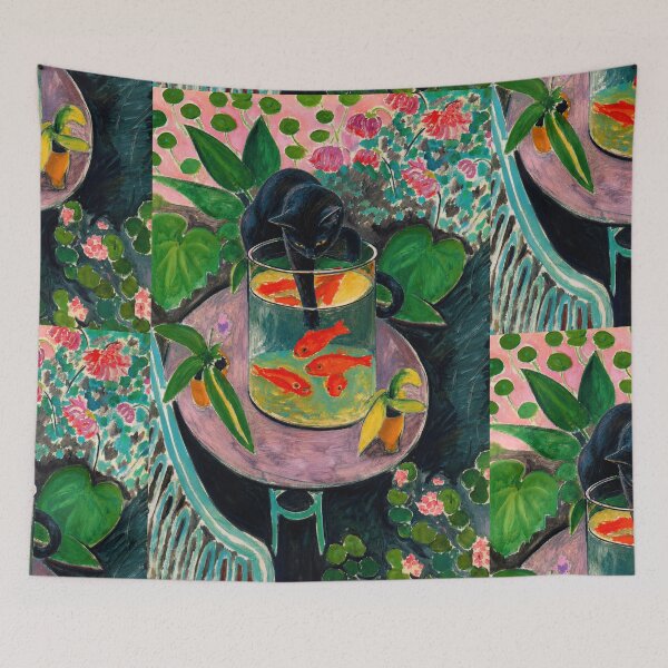 Item preview, Black Cat with Goldfish After Henri Matisse | Fauvist Botanical Wall Art Poster designed and sold by artofuniverse.